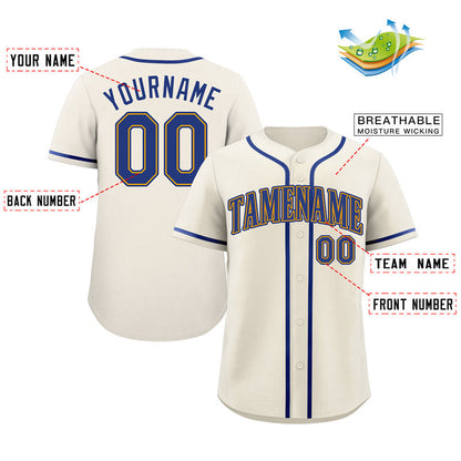 Custom Cream Royal-Gold Classic Style Authentic Baseball Jersey