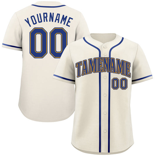 Custom Cream Royal-Gold Classic Style Authentic Baseball Jersey