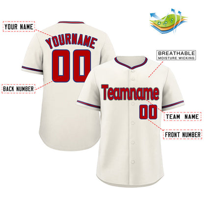 Custom Cream Red-Royal Classic Style Authentic Baseball Jersey