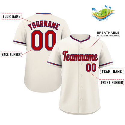 Custom Cream Red-Royal Classic Style Authentic Baseball Jersey