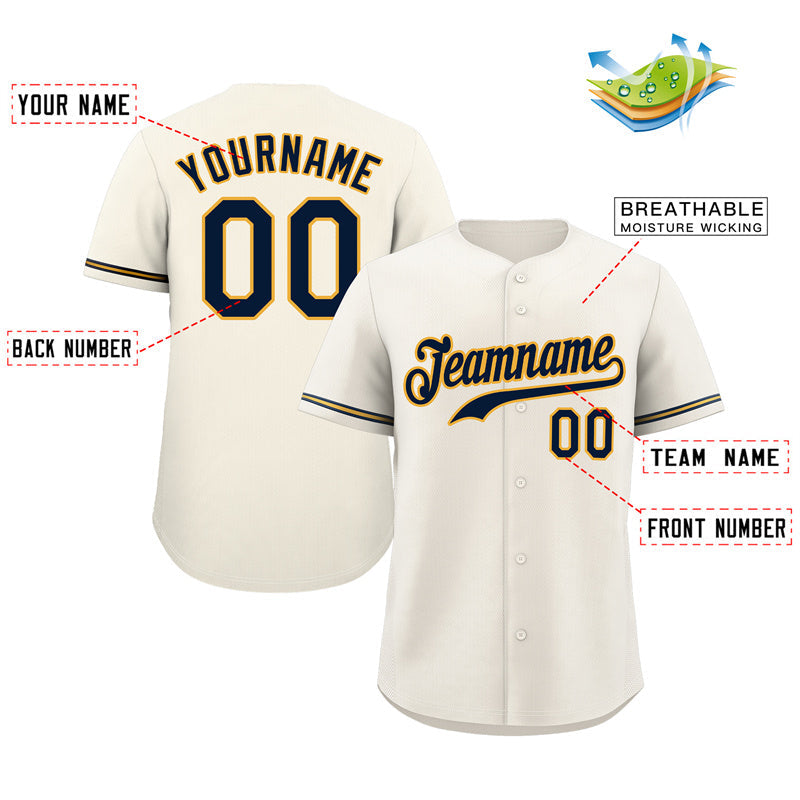 Custom Cream Navy-Gold Classic Style Authentic Baseball Jersey