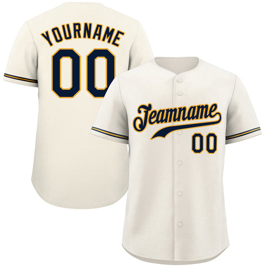 Custom Cream Navy-Gold Classic Style Authentic Baseball Jersey