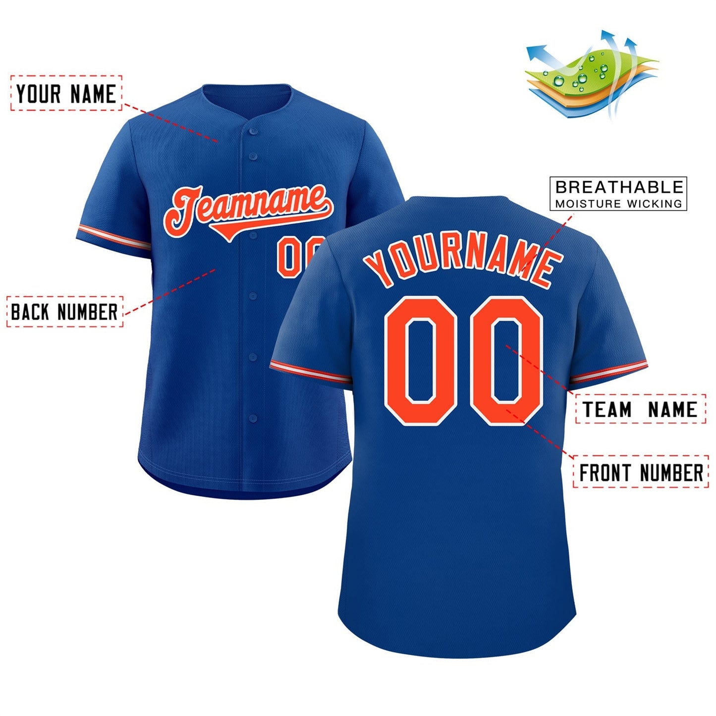 Custom Royal Orange-White Classic Style Authentic Baseball Jersey