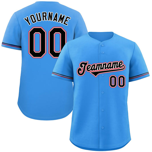 Custom Powder Blue Black-Red Classic Style Authentic Baseball Jersey