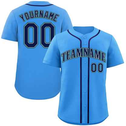 Custom Powder Blue Navy-Aqua Classic Style Authentic Baseball Jersey