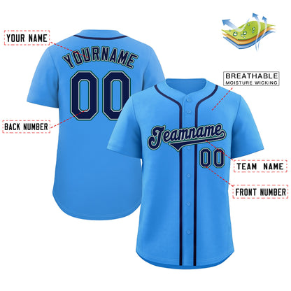 Custom Powder Blue Navy-Aqua Classic Style Authentic Baseball Jersey