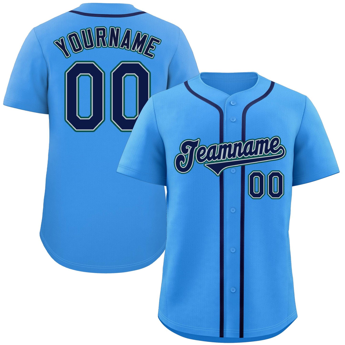 Custom Powder Blue Navy-Aqua Classic Style Authentic Baseball Jersey