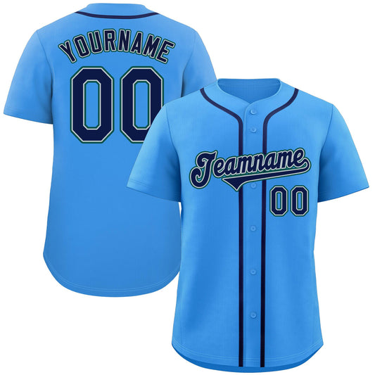 Custom Powder Blue Navy-Aqua Classic Style Authentic Baseball Jersey