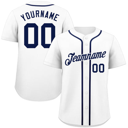 Custom White Navy-White Classic Style Authentic Baseball Jersey