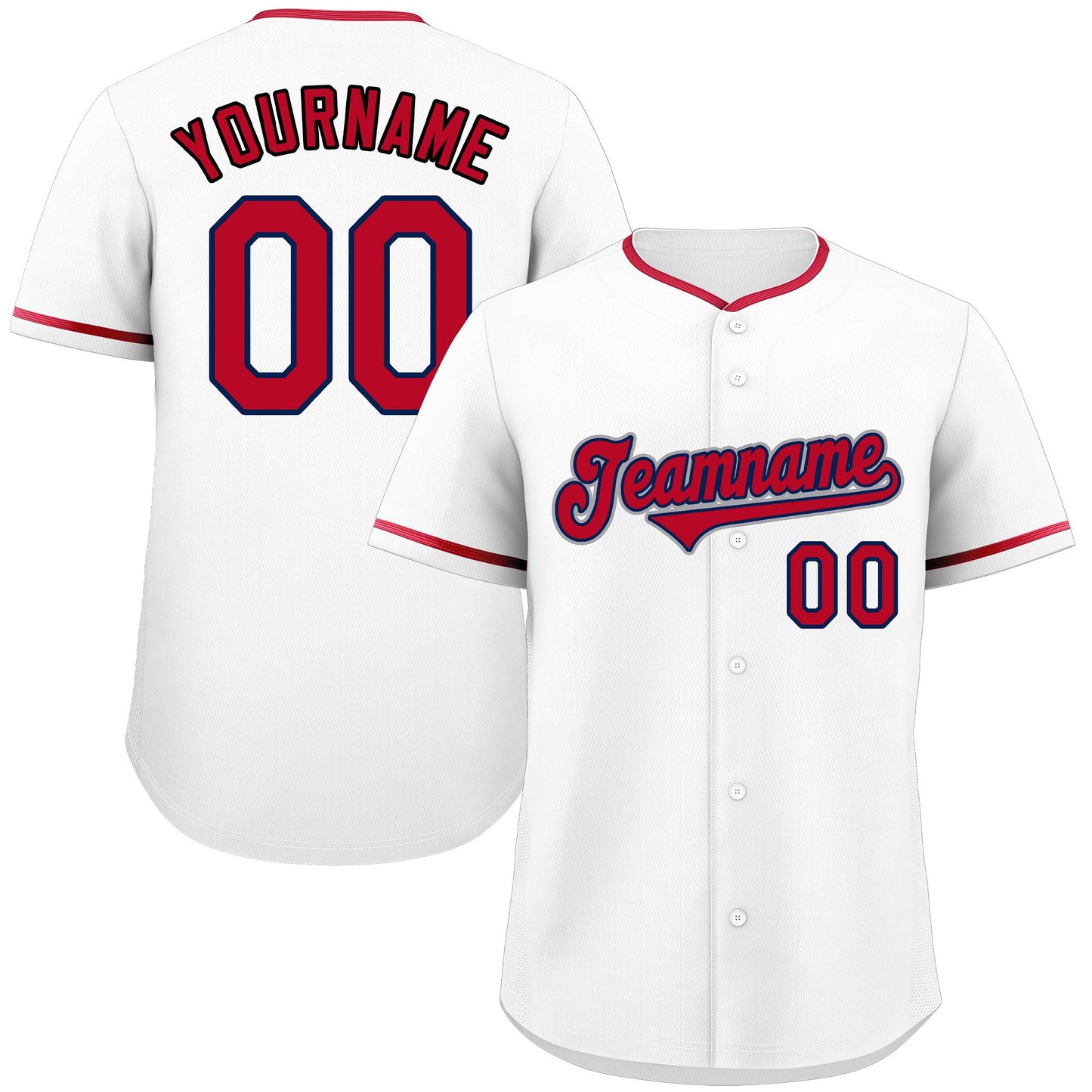 Custom White Red-Gray Classic Style Authentic Baseball Jersey