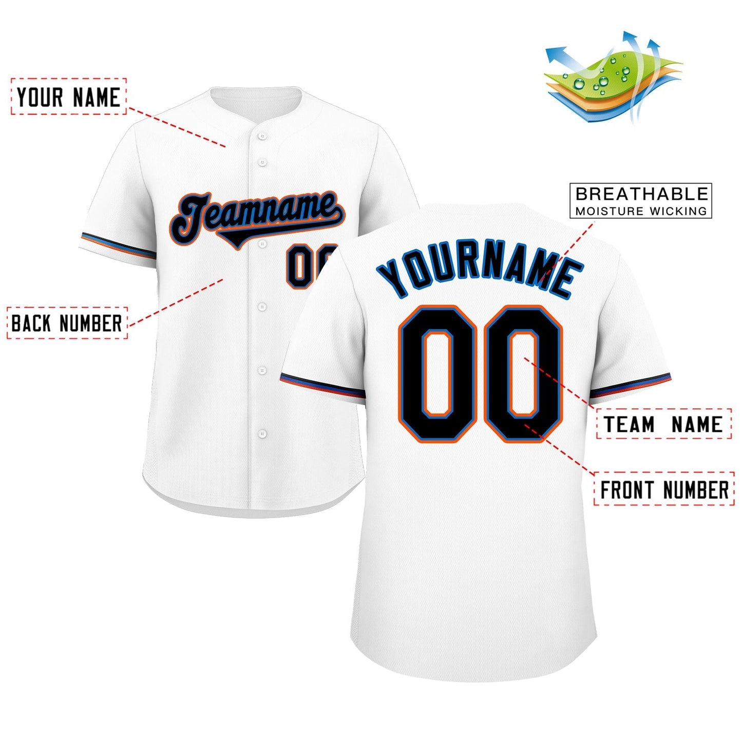 Custom White Powder Blue-Orange Classic Style Authentic Baseball Jersey