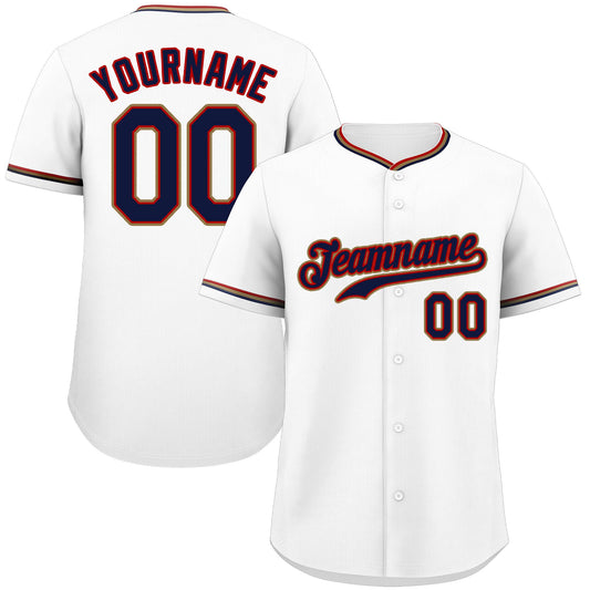 Custom White Navy-Old Gold Classic Style Authentic Baseball Jersey