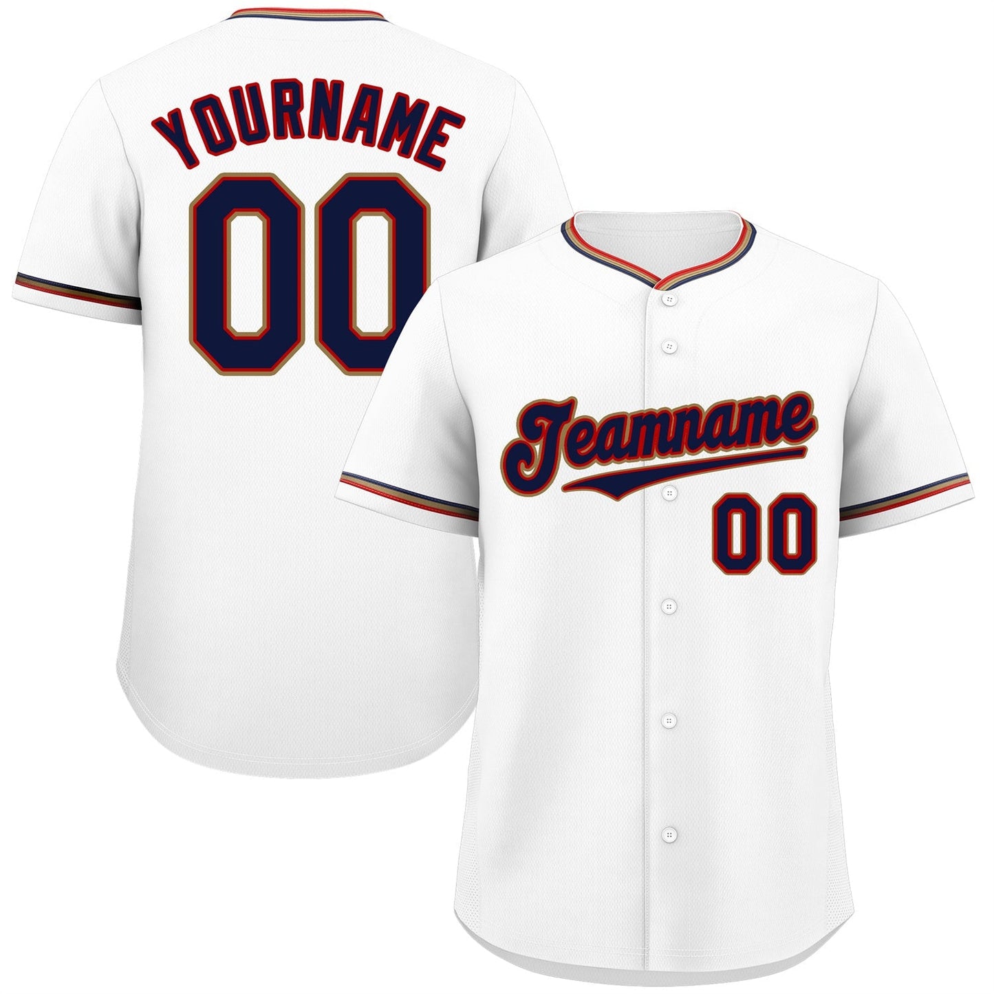 Custom White Navy-Old Gold Classic Style Authentic Baseball Jersey