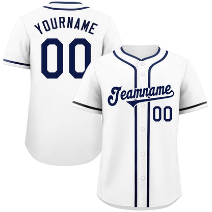 Custom White Navy-White Classic Style Authentic Baseball Jersey