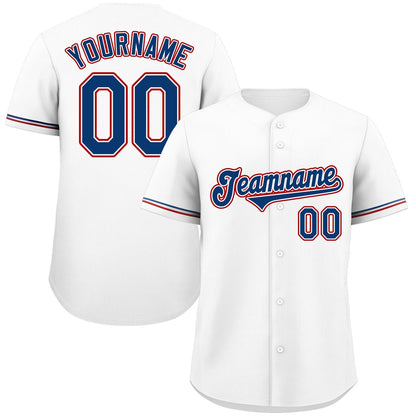 Custom White Royal-Red Classic Style Authentic Baseball Jersey