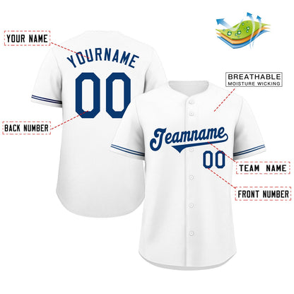 Custom White Royal Classic Style Authentic Baseball Jersey