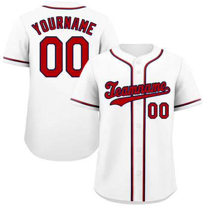 Custom White Red-Navy Classic Style Authentic Baseball Jersey