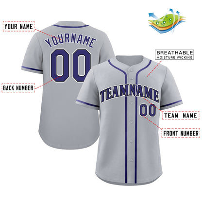 Custom Gray Purple-White Classic Style Authentic Baseball Jersey