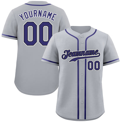 Custom Gray Purple-White Classic Style Authentic Baseball Jersey