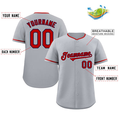 Custom Gray Red-White Classic Style Authentic Baseball Jersey