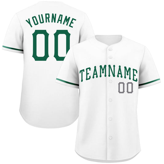 Custom White Kelly Green-Gray Classic Style Authentic Baseball Jersey