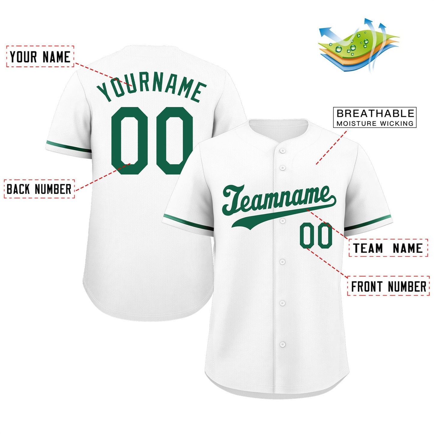 Custom White Kelly Green Classic Style Authentic Baseball Jersey