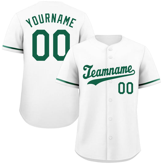 Custom White Kelly Green Classic Style Authentic Baseball Jersey