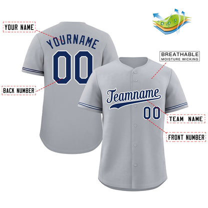 Custom Gray Royal-White Classic Style Authentic Baseball Jersey