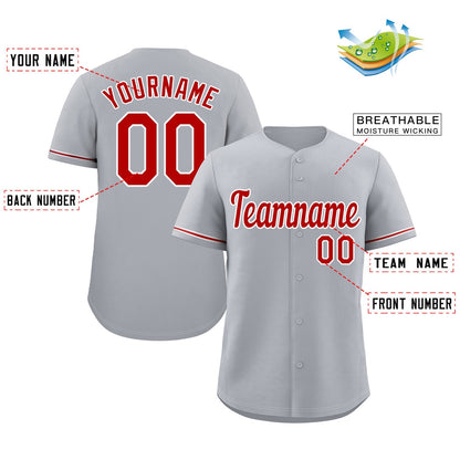 Custom Gray Red-White Classic Style Authentic Baseball Jersey