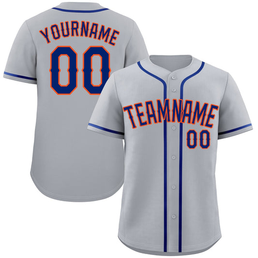 Custom Gray Royal-Orange Classic Style Authentic Baseball Jersey