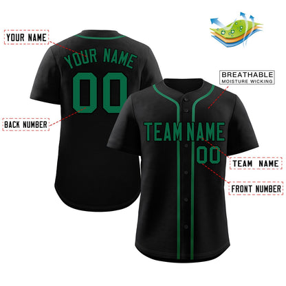 Custom Black Green Classic Style Authentic Baseball Jersey