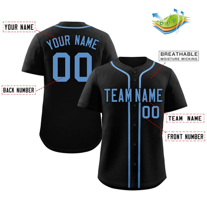 Custom Black Powder Blue Classic Style Authentic Baseball Jersey