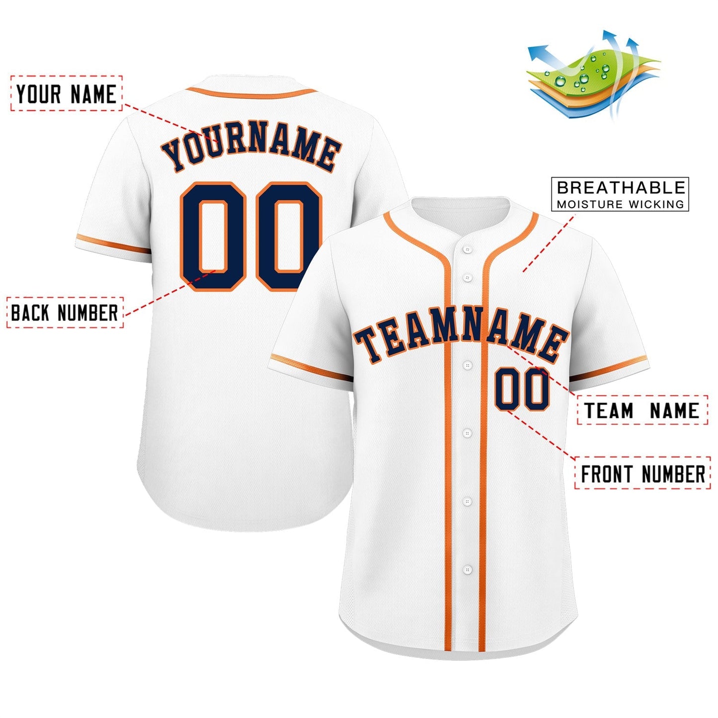 Custom White Navy-Orange Bull Classic Style Authentic Baseball Jersey