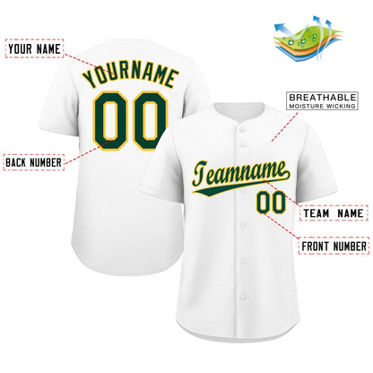 Custom White Green-Gold Classic Style Authentic Baseball Jersey