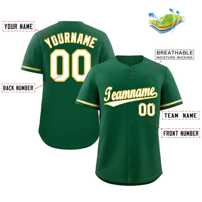 Custom Kelly Green White-Gold Classic Style Authentic Baseball Jersey