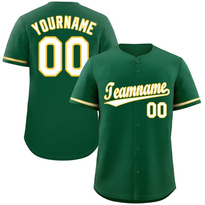 Custom Kelly Green White-Gold Classic Style Authentic Baseball Jersey