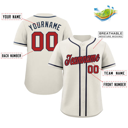 Custom Cream Red-Navy Classic Style Authentic Baseball Jersey