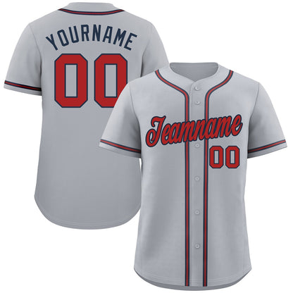 Custom Gray Red-Navy Classic Style Authentic Baseball Jersey