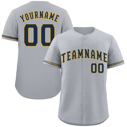 Custom Gray Navy-Gold Classic Style Authentic Baseball Jersey