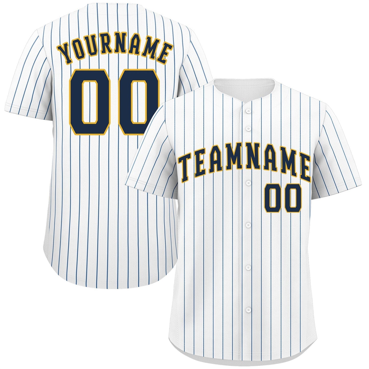 Custom White Navy-Gold Stripe Fashion Authentic Baseball Jersey