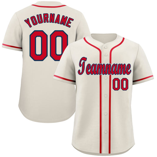 Custom Cream Red-Navy Classic Style Authentic Baseball Jersey