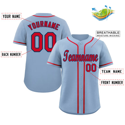 Custom Light Blue Red-Navy Classic Style Authentic Baseball Jersey