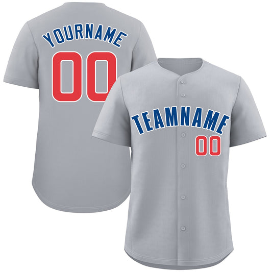 Custom Gray Royal-Red Classic Style Authentic Baseball Jersey