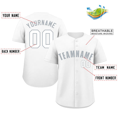 Custom White Gray-White Classic Style Authentic Baseball Jersey