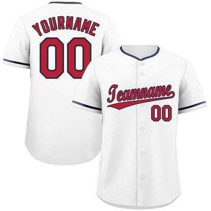 Custom White Red-Navy Classic Style Authentic Baseball Jersey