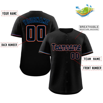 Custom Black Powder Blue-Orange Classic Style Authentic Baseball Jersey