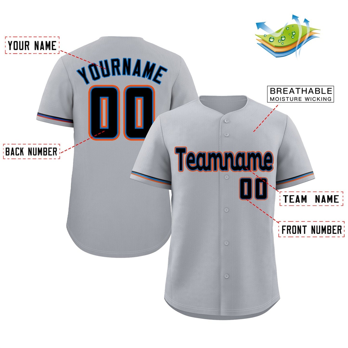 Custom Gray Powder Blue-Orange Classic Style Authentic Baseball Jersey