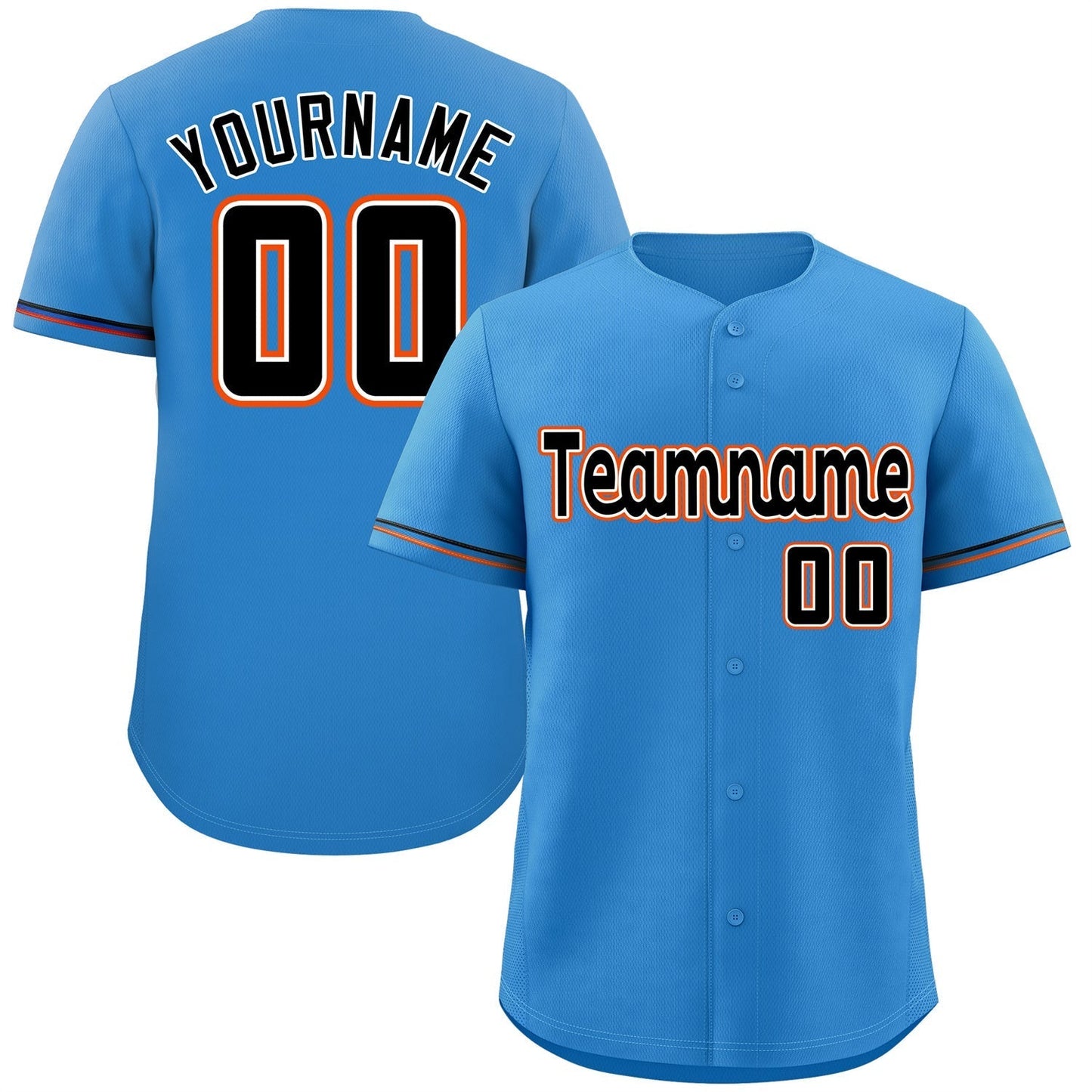 Custom Powder Blue Black-Orange Classic Style Authentic Baseball Jersey