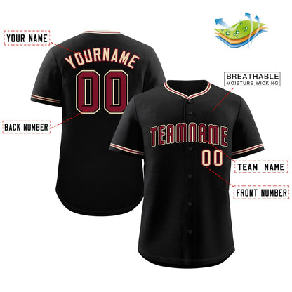 Custom Black Crimson-Cream Classic Style Authentic Baseball Jersey