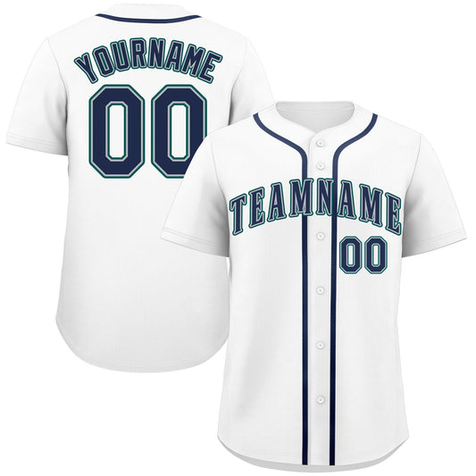 Custom White Navy-Aqua Classic Style Authentic Baseball Jersey